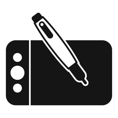 Dijital çalışmalar için tasarımcılar ve sanatçılar tarafından kullanılan bir grafik tabletinin siyah ve beyaz simgesi