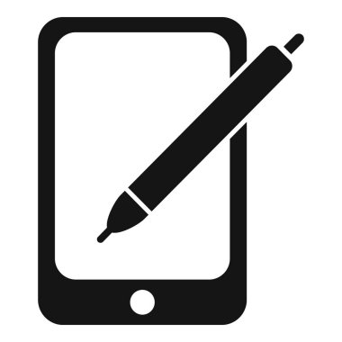 Akıllı telefon ekranına dokunan bir stil kalemin siyah beyaz simgesi