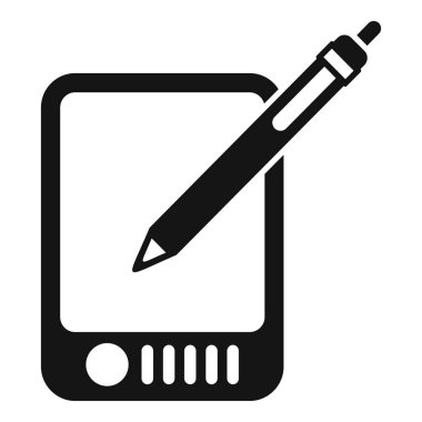 Dijital tablet ekranda bir stil kalem çiziminin siyah ve beyaz simgesi