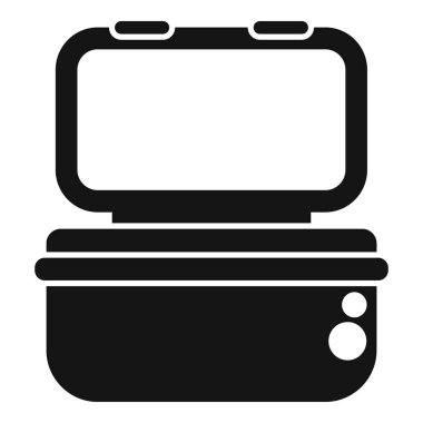 Açık bir beslenme çantasının siyah silueti ve çift katlı bir depolama kabı. Paketli öğle yemeklerini ve yemek hazırlama işini temsil etmek için mükemmel.