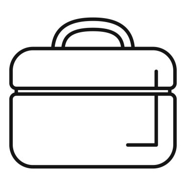 Basit bir beslenme çantası ana hatları simgesi kavramı. Yuvarlak kenarlı dikdörtgen bir şekil, üstünde bir tutam ve yanında bir toka içeriyor.