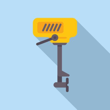 Yellow boat motoru ayakta duruyor, gölde rahat bir şekilde dolaşmak için şişme bir tekneye bağlanmaya hazır.