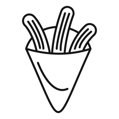 Kağıt külahta ayakta duran üç churro 'nun çizgi sanat simgesi sokak yemekleri ve menüleri için mükemmel.