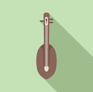 Uzun gölgeli yeşil bir arka planda geleneksel bir Balkan sicim enstrümanı olan bir su kuyusunun basit bir çizimi