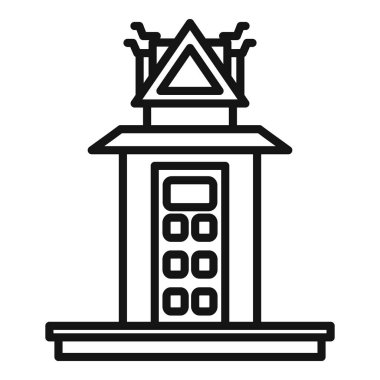 Platformda duran süslü çatısı olan geleneksel bir Tayland binasının çizgi çizimi