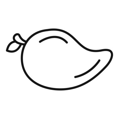 Taze meyve kavramını temsil eden, yaprakları hala üzerinde olan basit bir mango çizimi.