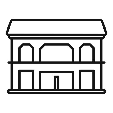 Geniş pencereli modern iki katlı bina cephesinin basit çizimi