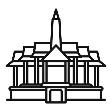 Süslü çatı çizgisi olan eski bir Asyalı tapınak binasının çizgi çizimi