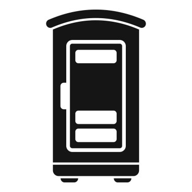 Sokak ikonunun üzerinde duran umumi tuvalet binası. Beyaz arkaplanda izole edilmiş basit biçim vektör illüstrasyonu