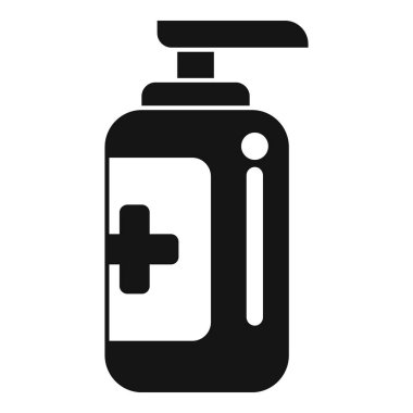Elleri yıkamak için antiseptik sıvı sabun içeren siyah bir sabun silueti.