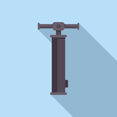 Bisiklet pompası uzun gölgeli mavi bir arka planda lastik şişiriyor.