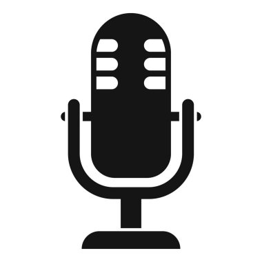 Stüdyo mikrofonunu temsil eden siyah glyph simgesi, ses kaydını ve yayını simgeliyor