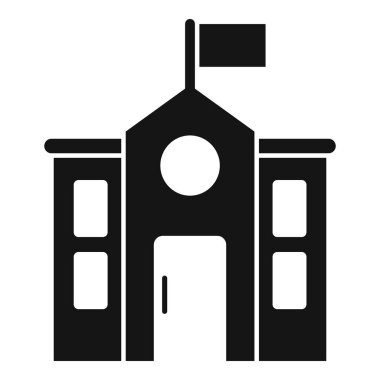 Bir belediye binasının siyah siluet simgesi bayrak sallıyor