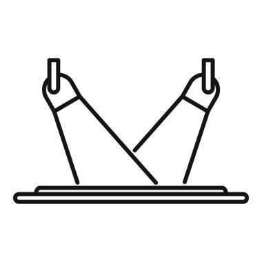 Tiyatronun boş sahnesinde parlayan iki spot ışığının çizgi sanat simgesi.