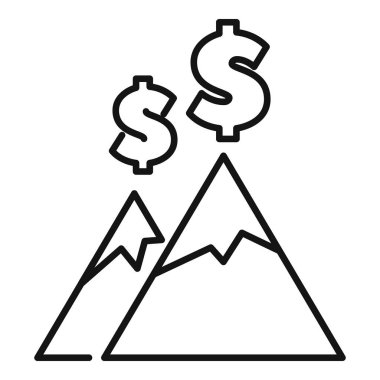 Üzerinde dolar işaretleri olan iki dağ çizimi finansal başarıyı ve zenginliği simgeliyor.