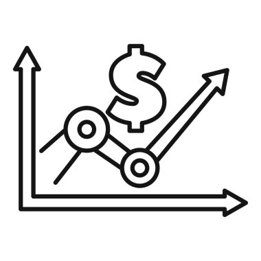 İstatistiksel bir tabloda büyüyen bir dolar işaretinin çizgi sanat simgesi, olumlu bir mali eğilimi temsil ediyor