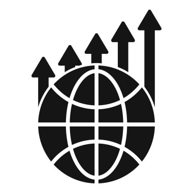 Küresel iş büyümesini temsil eden yükselen dört oka sahip bir kürenin basit vektörü