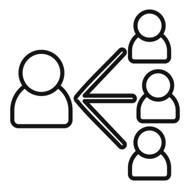 Üç kişilik bir gruptan ayrılan bir iş adamının çizim simgesi