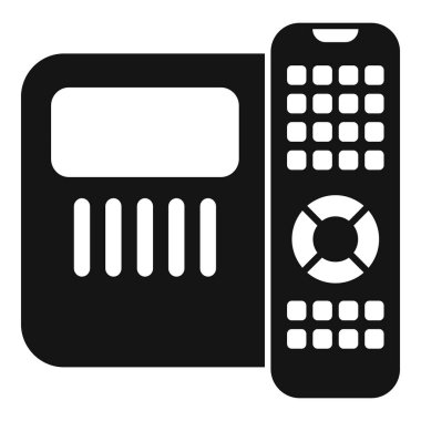 Siyah siluet bir video kaydedici ve uzaktan kumanda, beyaz arka planda izole edilmiş.