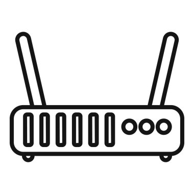 İnternet bağlantısı için kablosuz sinyal sağlayan iki antenli bir kablosuz ağ yönlendiricisinin basit satır simgesi çizimi