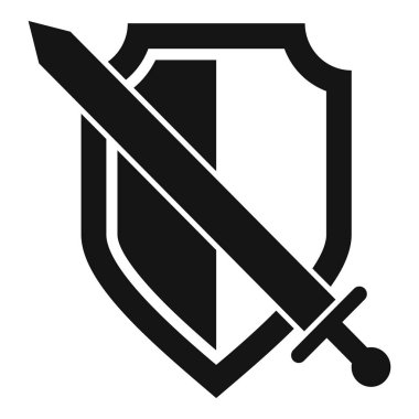 Kılıçlı bir kalkanın basit bir simgesi, güvenlik ve korumayı temsil ediyor.