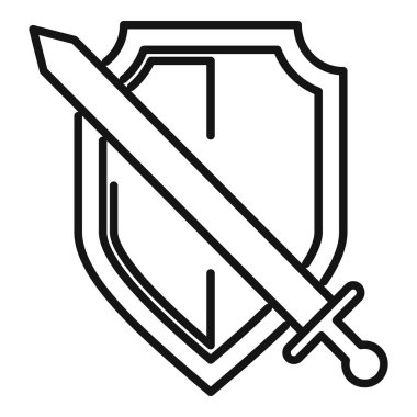 Koruma kalkanının arkasından geçen, güvenlik ve savunmayı temsil eden basit bir kılıç simgesi.