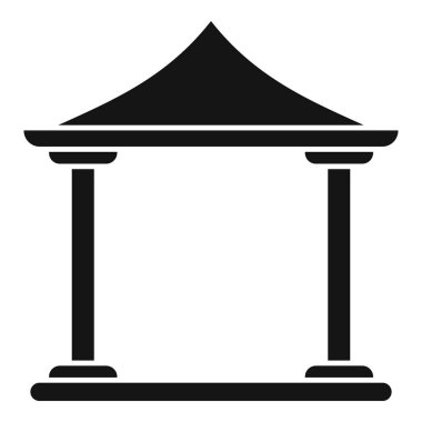 Sivri çatılı geleneksel Asya çardağı sütunların üzerinde duruyor.