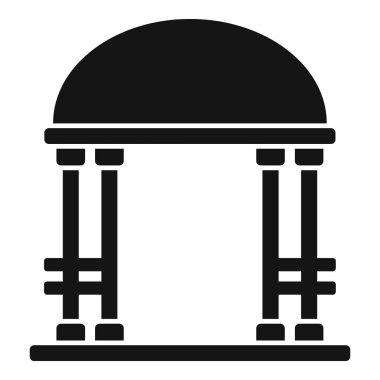 Temelinde banklar olan, beyaz bir arkaplanda izole edilmiş siyah bir siluet.