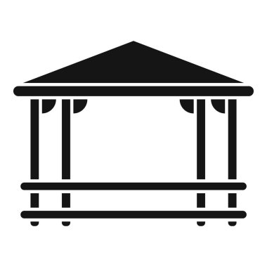 Ahşap bir taraçanın basit siyah beyaz simgesi sığınak sağlıyor.