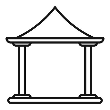 Beyaz arkaplan üzerine çizilen basit bir siyah çizgi ile gösterilen Asya tarzı çardak