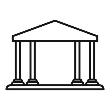 Sütunlu ve üçgen çatılı bir Yunan tarzı bina cephesinin basit çizimi