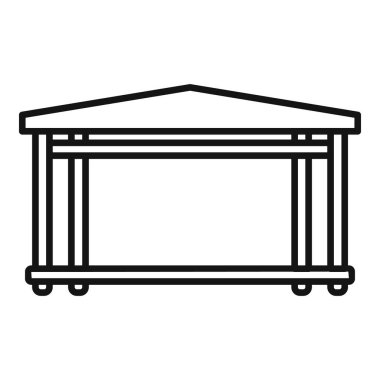 Beyaz arka planda duran tekerlekleri olan basit mobil tepe örtüsü çadırı, uygulamalar ve web siteleri için çizgi resim simgesi