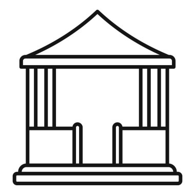 Tarih ve mimari temalar için üçgen bir çatıyı destekleyen sütunlarla antik bir Yunan tapınağı cephesinin çizgi çizimi