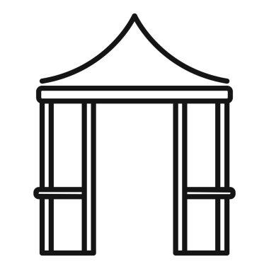 Sivri uçlu çatısı olan bir market tezgahının çizgi çizimi, ticaret ve açık hava pazarlarının kavramlarını göstermek için mükemmel.