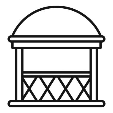 Tatil ve rahatlama çizgisi ikonu, şehir parkı konsepti için yeşil çimlerin üzerinde duran kubbeli ahşap bir çardak.