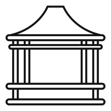 Çizgi sanat ikonu çizimi, sivri çatılı ve dört sütunun üzerinde duran bir balkon, açık hava rahatlama alanlarını temsil etmek için mükemmel.