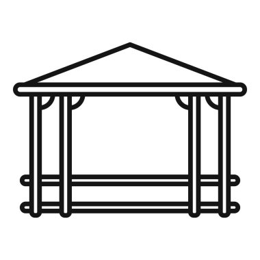 Minimalist çizgi çatısı olan bir çardak ikonu çiziyor, açık hava rahatlığı ve rahatlığı temsil ediyor.