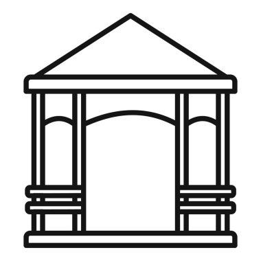 Bir park ya da bahçeye barınak sağlayan bankları olan ahşap bir çardağın basit çizimi