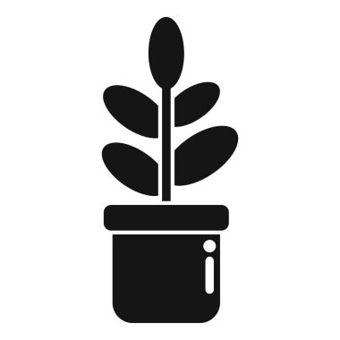 Beyaz bir arka planda izole bir tencerede büyüyen bir ev bitkisinin siyah siluet simgesi
