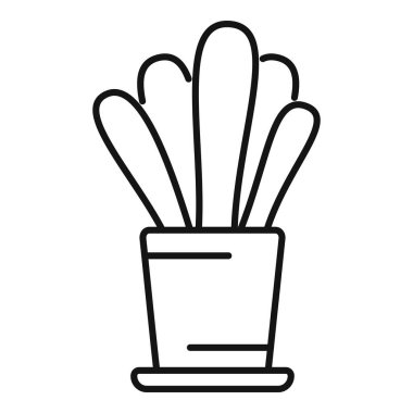 Tencerede büyüyen bir kaktüsün basit ve minimalist çizimi, ev dekorasyonu, bahçecilik ve ev bitkilerini temsil etmek için mükemmel.