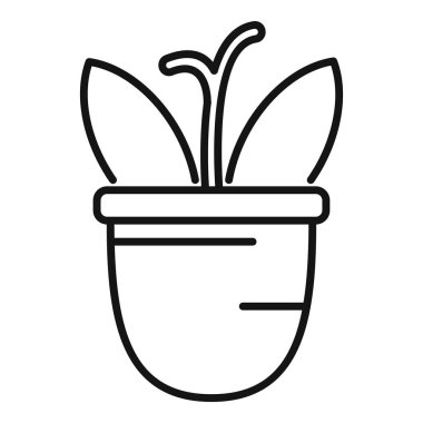 Çaydanlıkta büyüyen ve yeni yaşamı ve büyümeyi temsil eden genç bir bitkinin çizgi simgesi