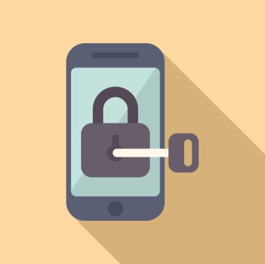 Akıllı telefon ekranındaki asma kilidi açan anahtar, mobil güvenlik ve veri korumasını temsil ediyor