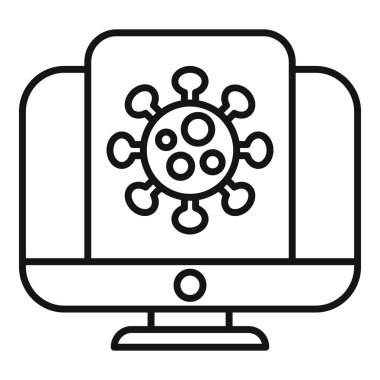 Basit, kalın çizgi simgesi bir bilgisayar monitörünün virüs göstermesi, çevrimiçi virüs iletimini temsil etmesi