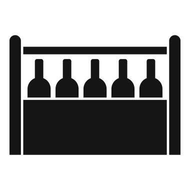 Şarap şişeleri, beyaz arka planda izole edilmiş basit bir şekilde ahşap bir kutu simgesinde duruyor.