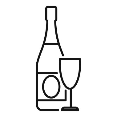 Basit siyah beyaz çizgiler, bir şişe şampanyayı camla çiziyor.