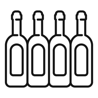 Sıraya dizilmiş birbirinin aynı dört şişenin çizgi çizimi, çeşitlilik ve seri üretim kavramı