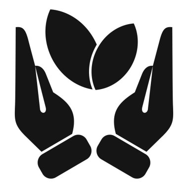 İki el nazikçe iki yaprak tutuyor. Çevre koruma ve bakımını temsil ediyor.