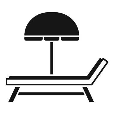 Plaj şemsiyesinin gölgesinde oturan bir plaj sandalyesinin siyah beyaz simgesi