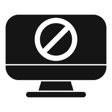 Bir masaüstü bilgisayar monitörünün yasaklı işareti gösteren basit siyah beyaz simgesi