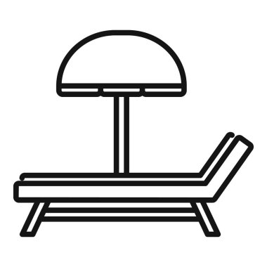 Plaj şezlongunun güneş şemsiyesinin altında duran basit siyah beyaz çizgi simgesi